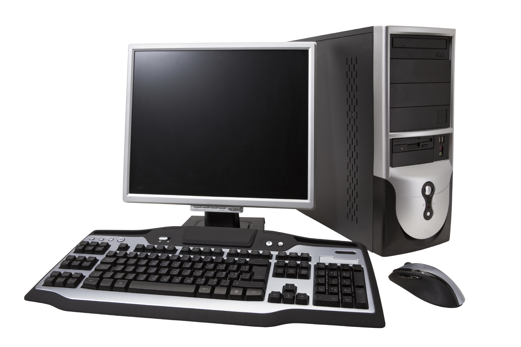 Desktop computer with lcd monitor, keyboard and mouse, "isolated on white". "With clipping path"